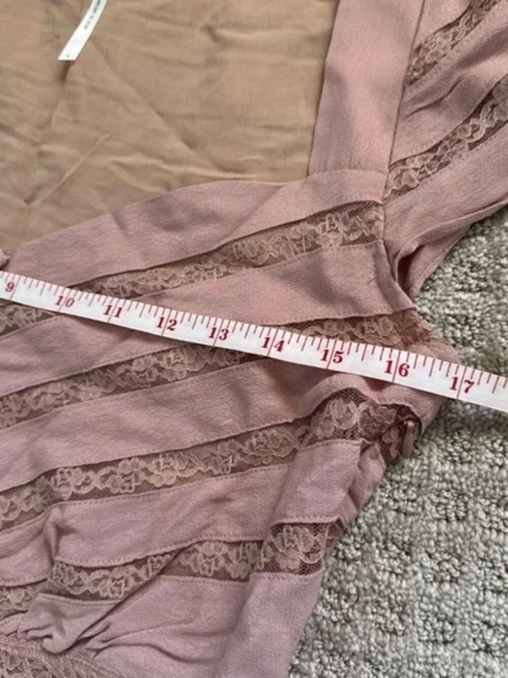 Free People Dusty Pink Elle Lace Shadow Stripe Mini Dress 8 - Picture 4 of 16